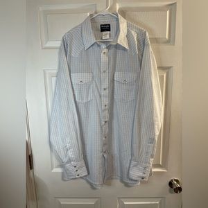 Wrangler Western Button Down Shirt Long Sleeve Pearl Snaps Size 2X Blue Striped
